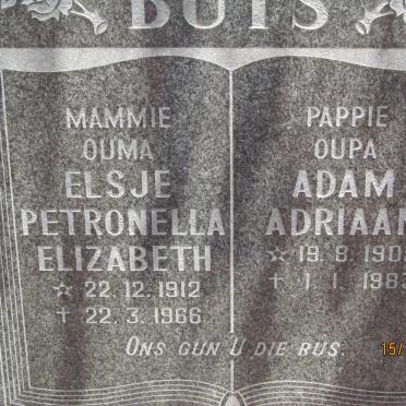 BUYS Adam Adriaan 1905-1983 &amp; Elsje Petronella Elizabeth 1912-1966