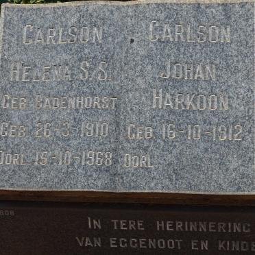 CARLSON Johan Harkoon 1912- &amp; Helena S. S. BADENHORST 1910-1968