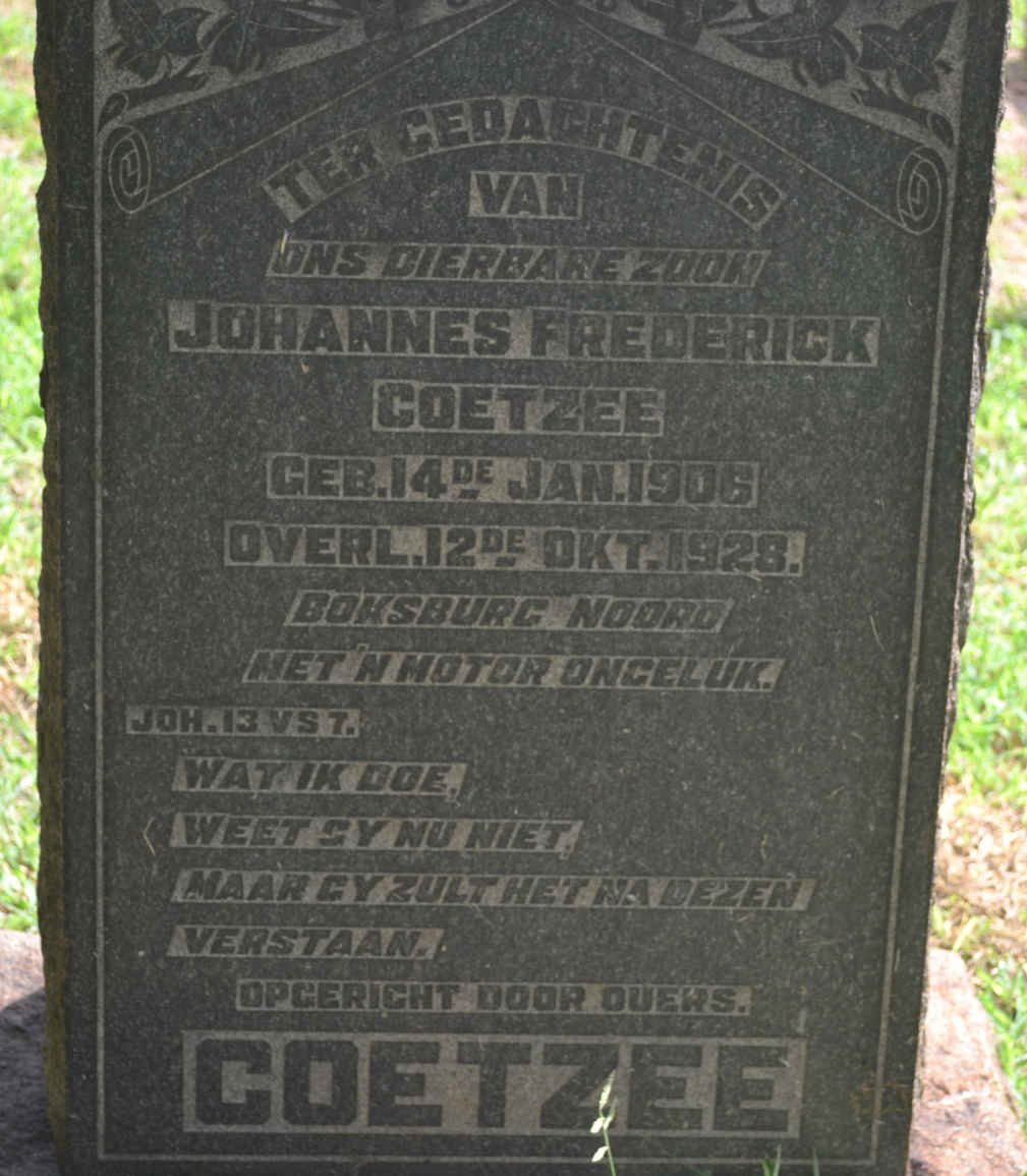 COETZEE Johannes Frederick 1906-1928