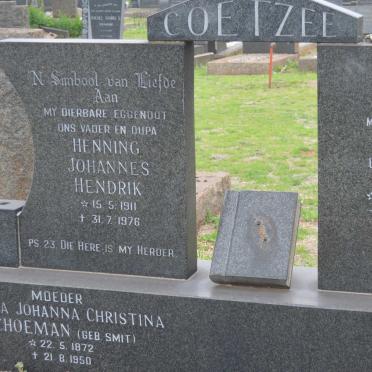 COETZEE Henning Johannes Hendrik 1911-1976 &amp; Martie 1915-1996 :: SCHOEMAN Aletta Johanna Christina nee SMIT 1872-1950