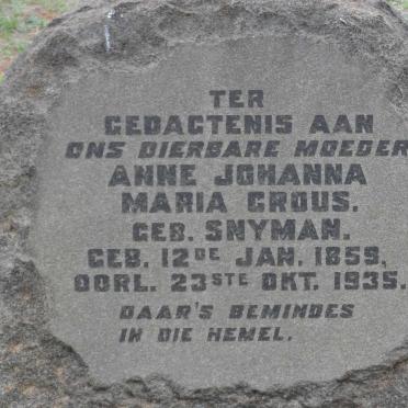 CROUS Anne Johanna Maria nee SNYMAN 1859-1935