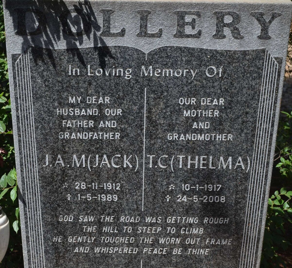 DOLLERY J.A.M. 1912-1989 &amp; T.C. 1907-2008