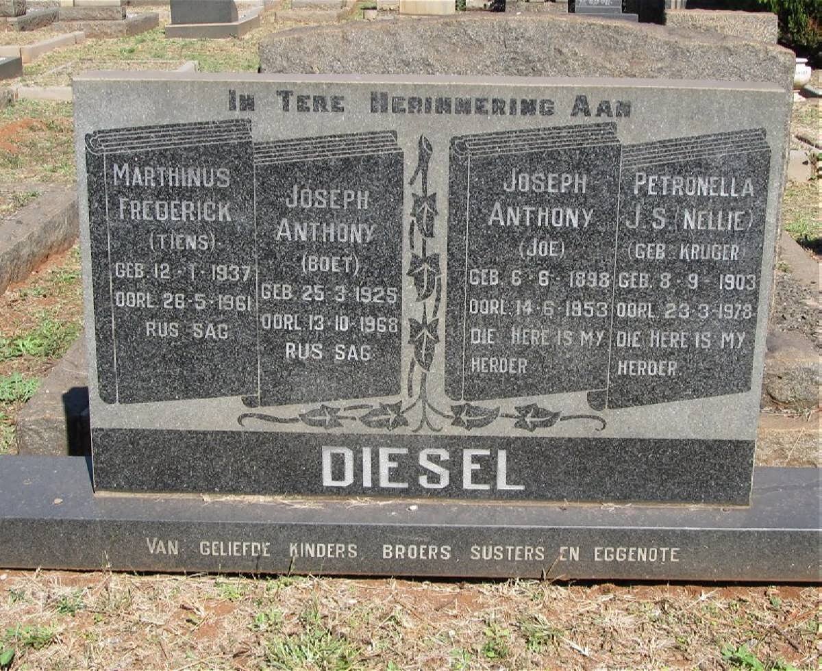 DIESEL Joseph Anthony 1898-1953 &amp; Petronella J.S. KRUGER 1903-1978