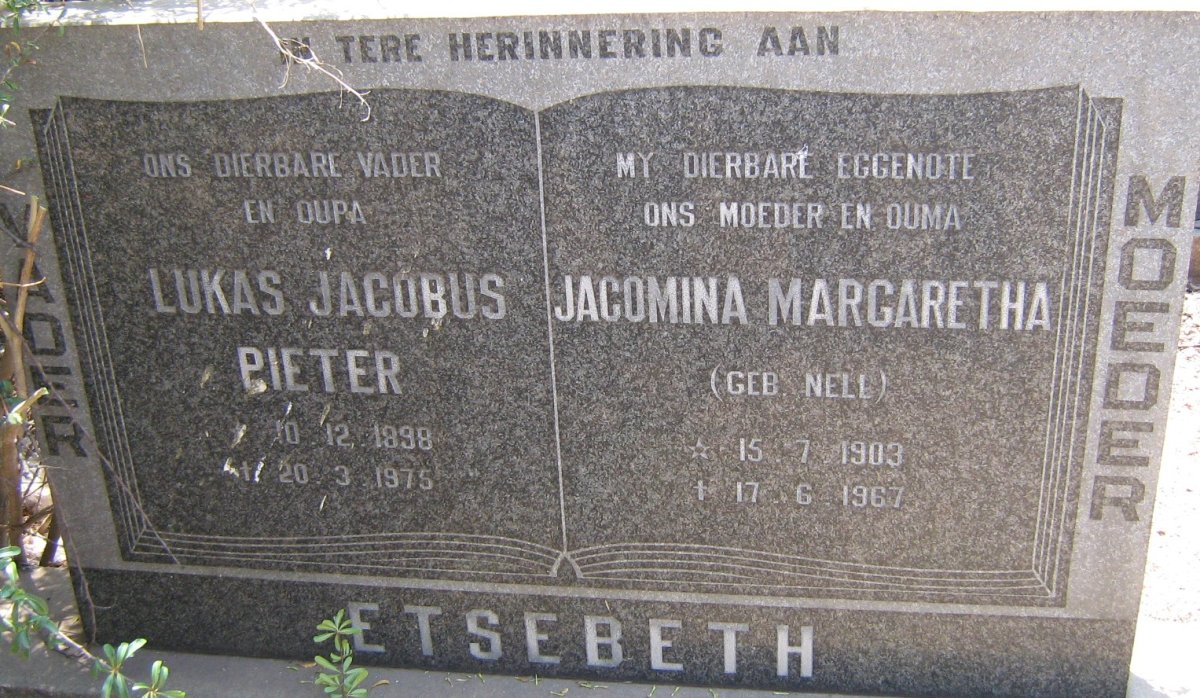 ETSEBETH Lukas Jacobus Pieter 1898-1975 &amp; Jacomina Margaretha NELL 1903-1967