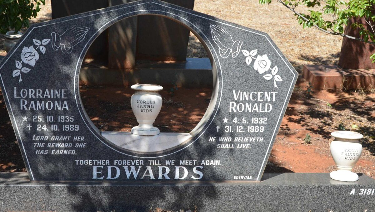 EDWARDS Vincent Ronald 1932-1989 &amp; Lorraine Ramona 1935-1989