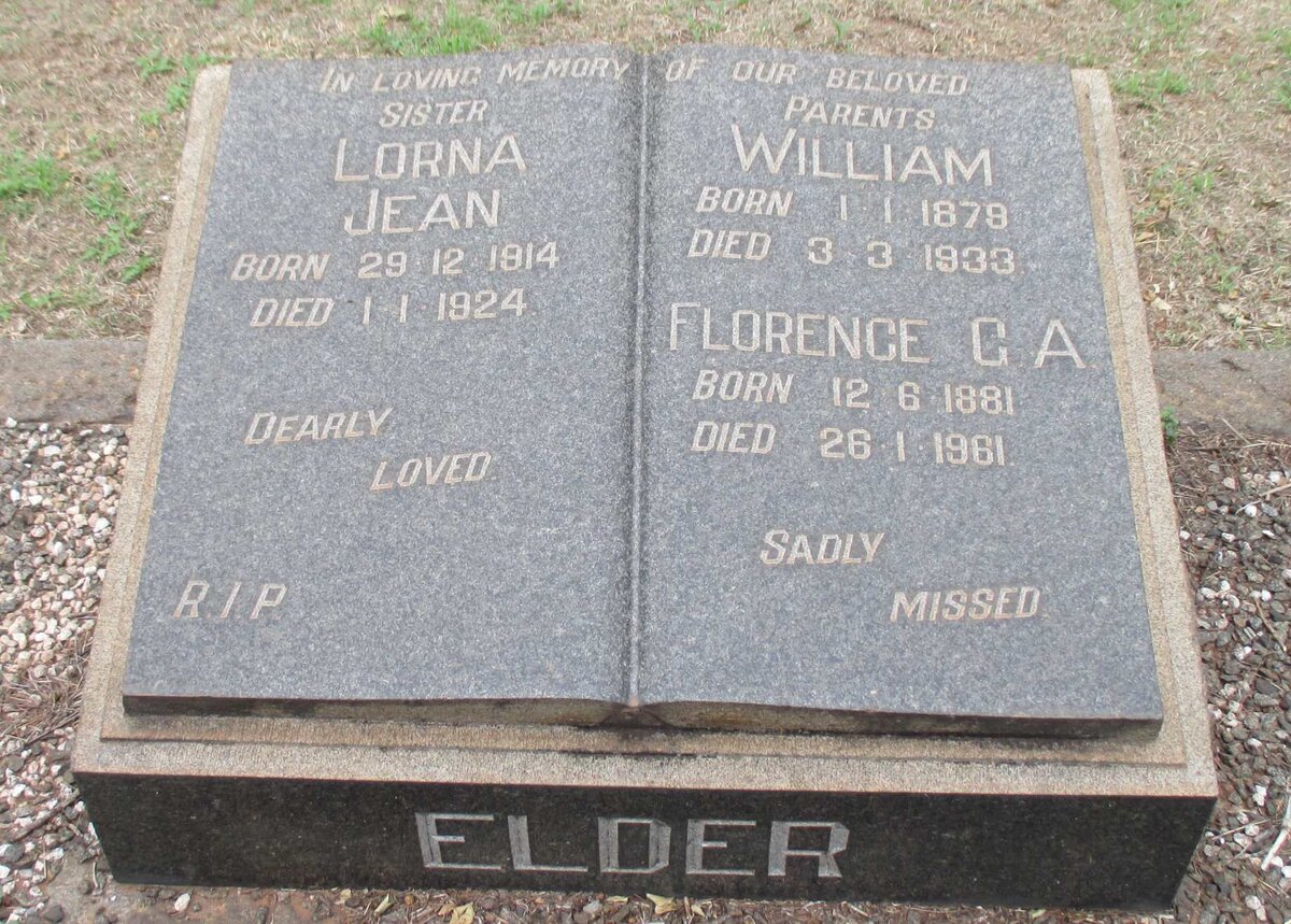 ELDER William 1879-1933 &amp; Florence G.A. 1881-1961 :: ELDER Lorna Jean 1914-1924
