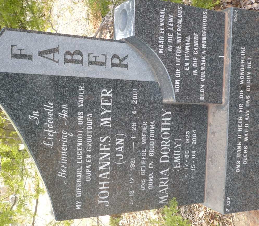 FABER Johannes Myer 1921-2001 &amp; Maria Dorothy 1923-2004