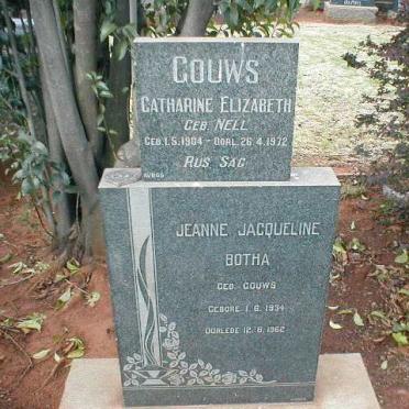 GOUWS Catharine Elizabeth nee NELL 1904-1972 :: BOTHA Jeanne Jacqueline nee GOUWS 1934-1962
