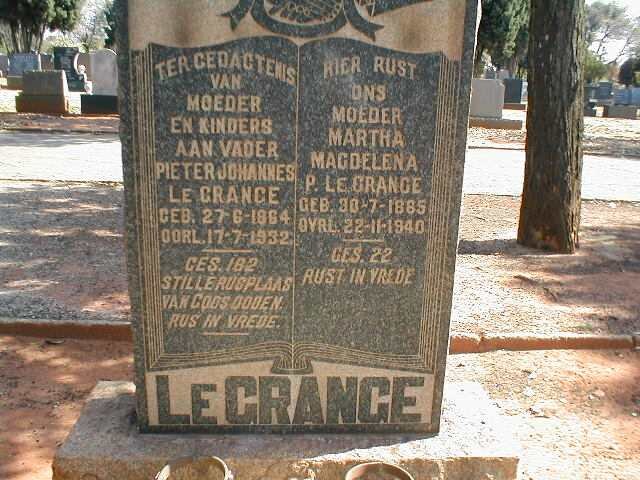 GRANGE Pieter Johannes, le 1864-1932 &amp; Martha Magdelena P. 1865-1940