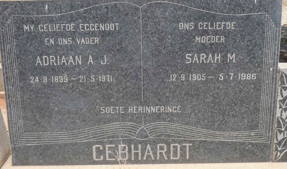 GEBHARDT Adriaan A.J. 1899-1971 &amp; Sarah M. 1905-1986