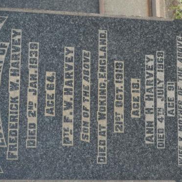 HARVEY Frederick W. -1939 &amp; Ann H. -1968 :: HARVEY F.W. -1918
