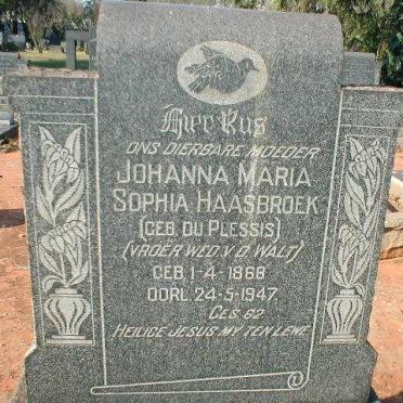 HAASBROEK Johanna Maria Sophia formerly V.D. WALT nee DU PLESSIS 1868-1947