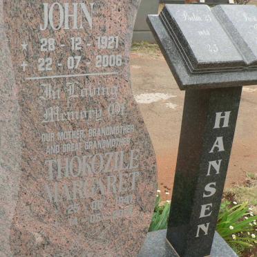 HANSEN John 1921-2006 &amp; Thokozile Margaret 1941-2014