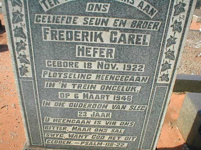 HEFER Frederick Carel 1922-1946