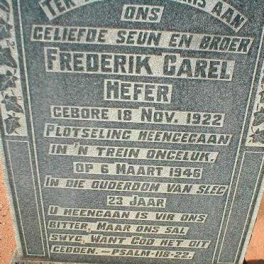 HEFER Frederick Carel 1922-1946