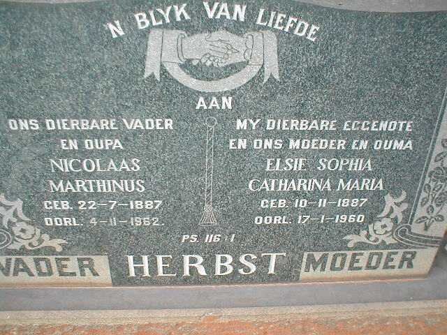 HERBST Nicolaas Marthinus 1887-1962 &amp; Elsie Sophia Catharina Maria 1887-1960