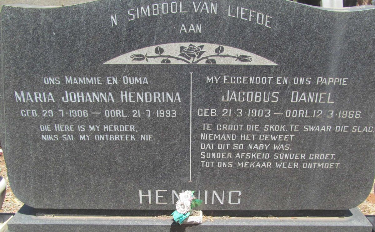 HENNING Jacobus Daniel 1903-1966 &amp; Maria Johanna Hendrina 1906-1993