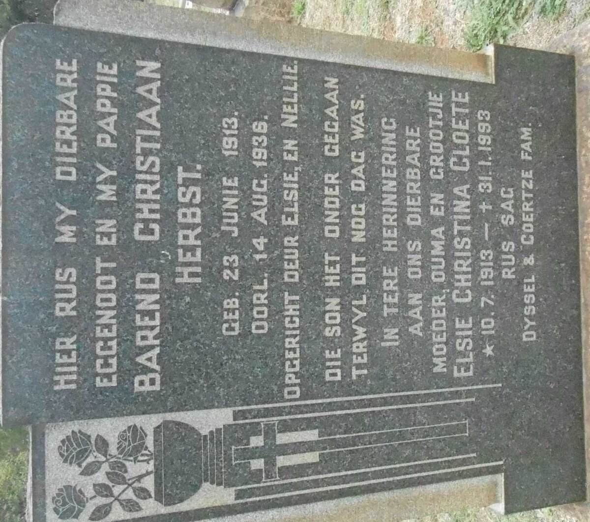 HERBST Barend Christiaan 1913-1936 &amp;  Elsie Christina CLOETE 1913-1993