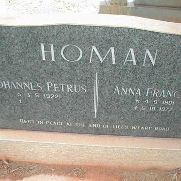 HOMAN Johannes Petrus 1922-  &amp; Anna Francina 1901-1977