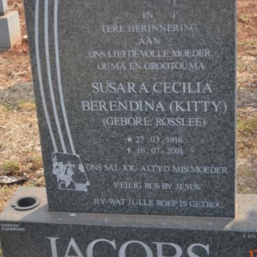 JACOBS Susara Cecilia Berendina nee ROSSLEE 1916-2001