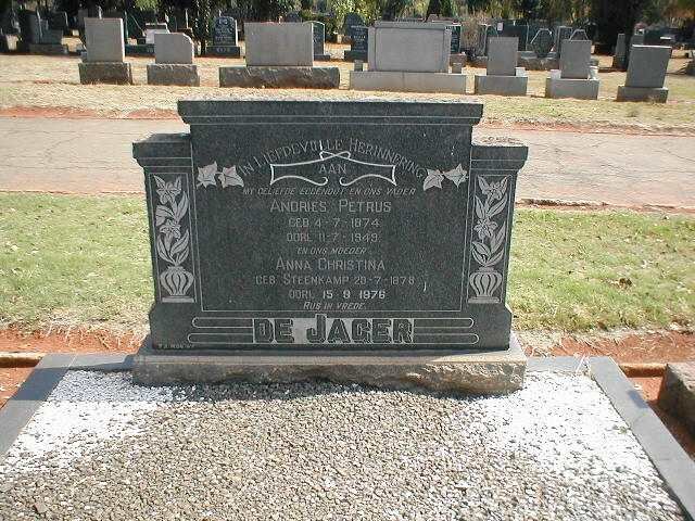 JAGER Andries Petrus, de 1874-1949 &amp; Anna Christina STEENKAMP 1878-1976