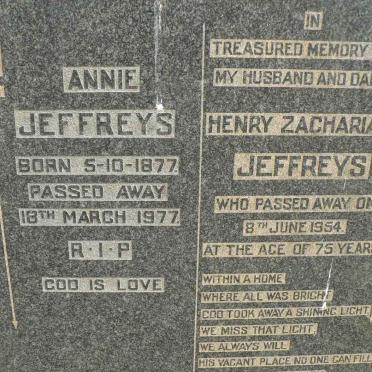 JEFFREYS Henry Zachariah -1954 &amp; Annie 1877-1977