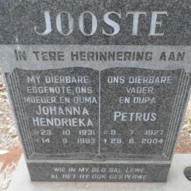 JOOSTE Petrus 1927-2004 &amp; Johanna Hendrieka 1931-1983
