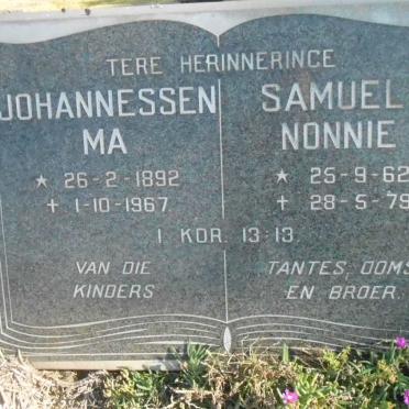 JOHANNESSEN Ma 1892-1967 :: SAMUELS Nonnie 1962-1979