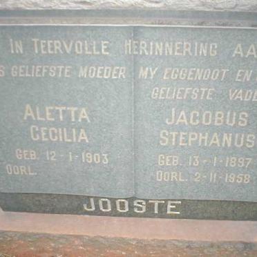 JOOSTE Jacobus Stephanus 1897-1958 &amp; Aletta Cecilia 1903-