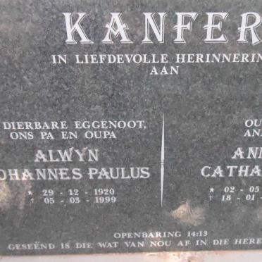 KANFER Alwyn Johannes Paulus 1920-1999 &amp; Anna Catharina 1922-2007