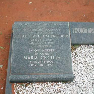 KOTZE Schalk Willem Jacobus 1906-1956 &amp; Maria Cecilia 1906-1990