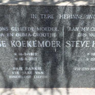 KOEKEMOER Steve 1921-1971 &amp; 1919-2002