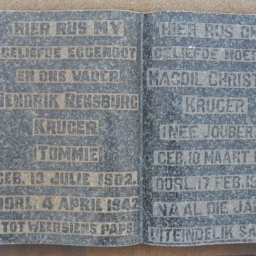 KRUGER Hendrik Rensburg 1902-1942 &amp; Magdil Christina JOUBERT 1901-1997