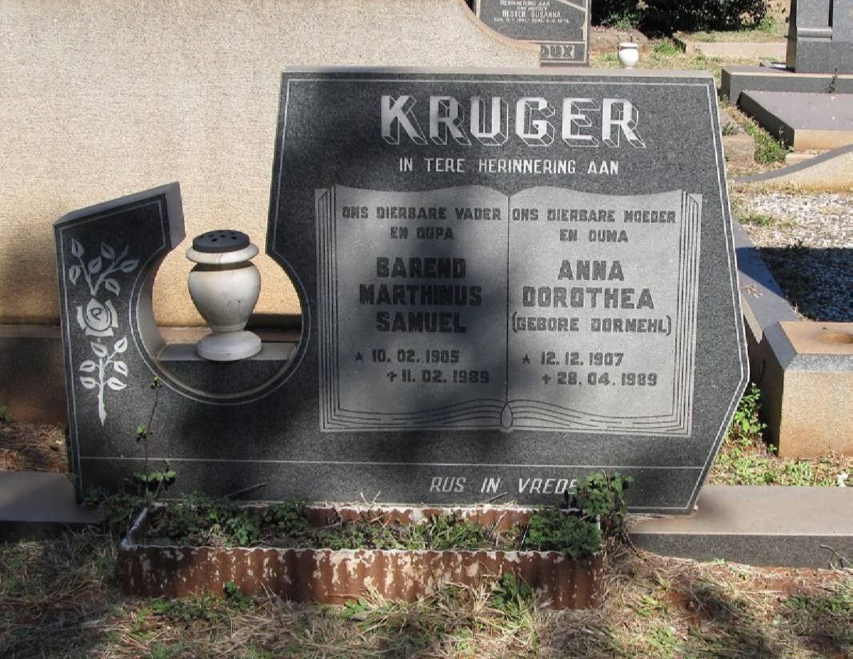 KRUGER Barend Marthinus Samuel 1905-1989 &amp; Anna Dorothea DORMEHL 1907-1989