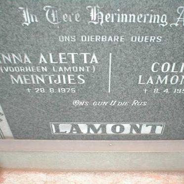 LAMONT Colin -1958 &amp; MEINTJIES Anna Aletta formally LAMONT -1975