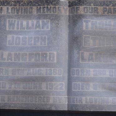 LANGFORD William Joseph 1880-1922 &amp; Thomasin Ethelind 1880-1950
