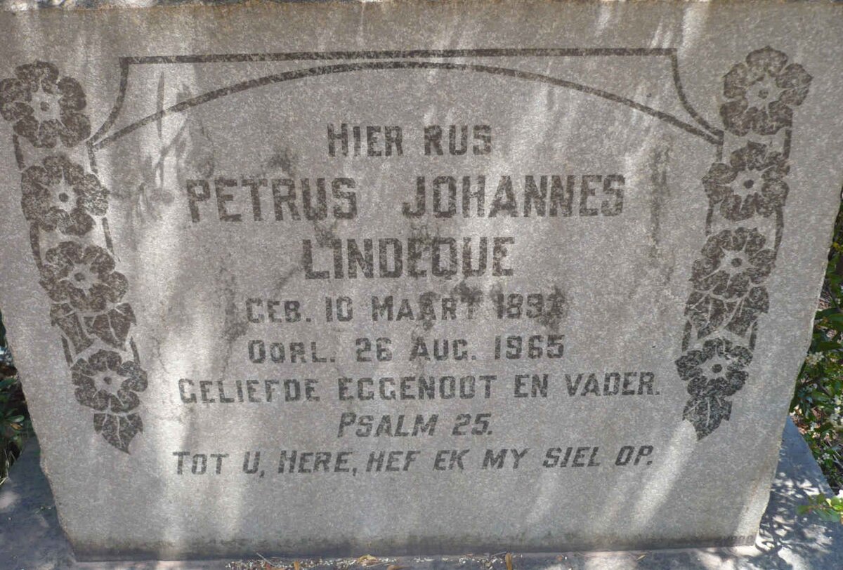 LINDEQUE Petrus Johannes 189?-1965