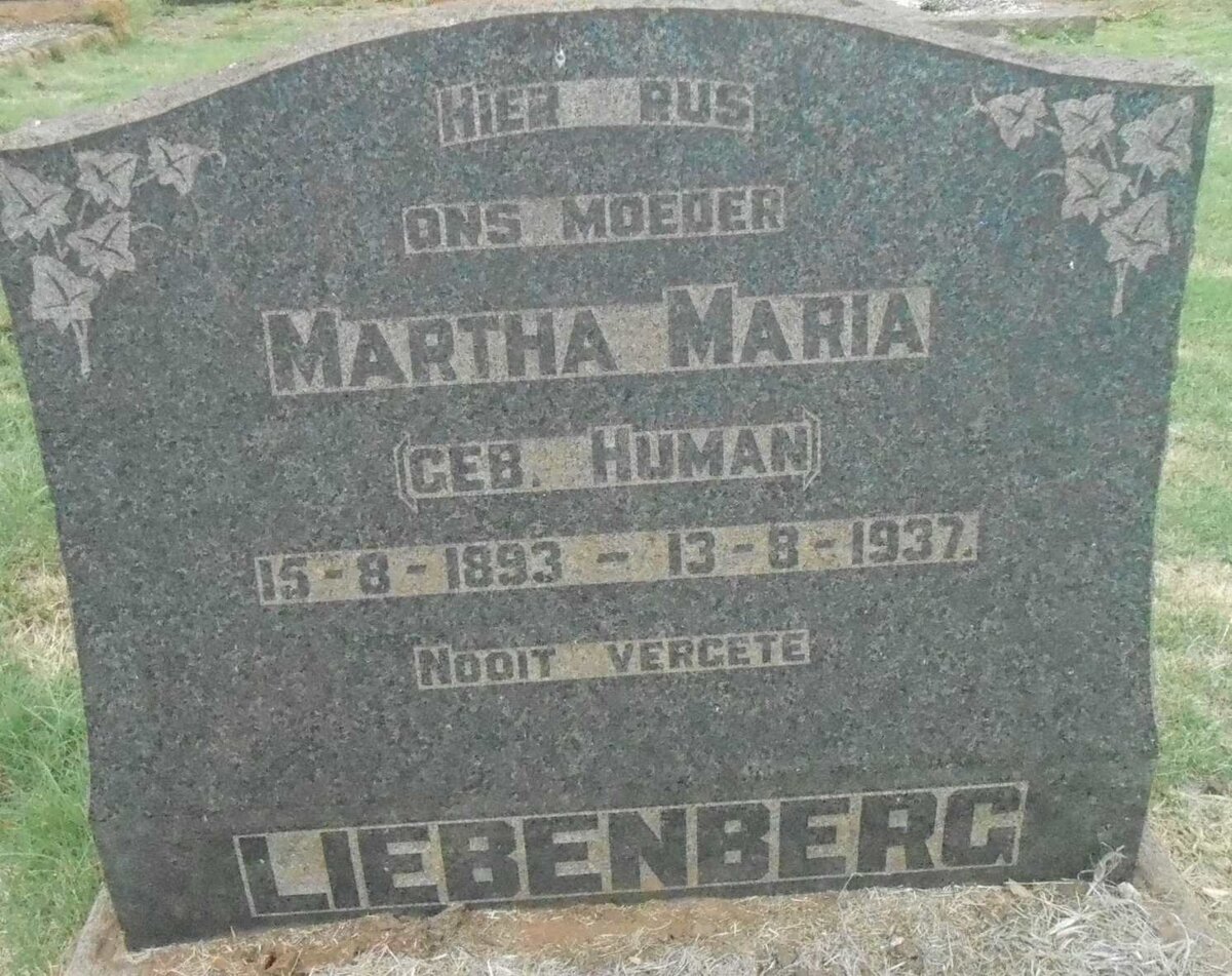LIEBENBERG Martha Maria HUMAN 1893-1937