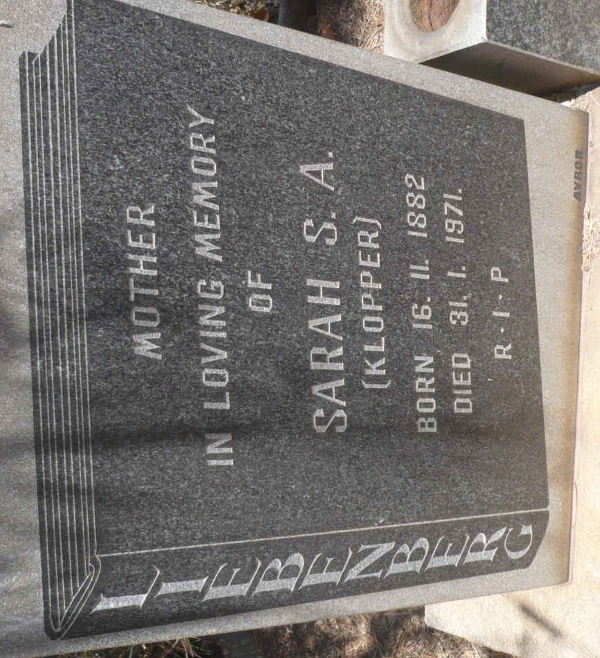 LIEBENBERG Sarah S.A. nee KLOPPER 1882-1971