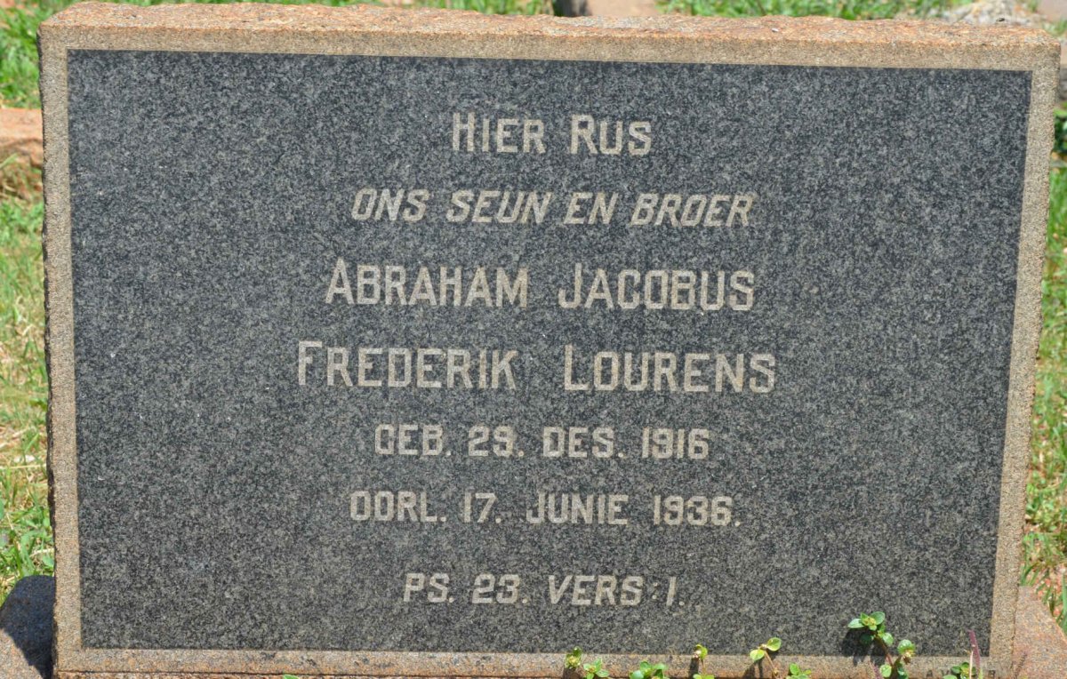 LOURENS Abraham Jacobus Frederik 1916-1936