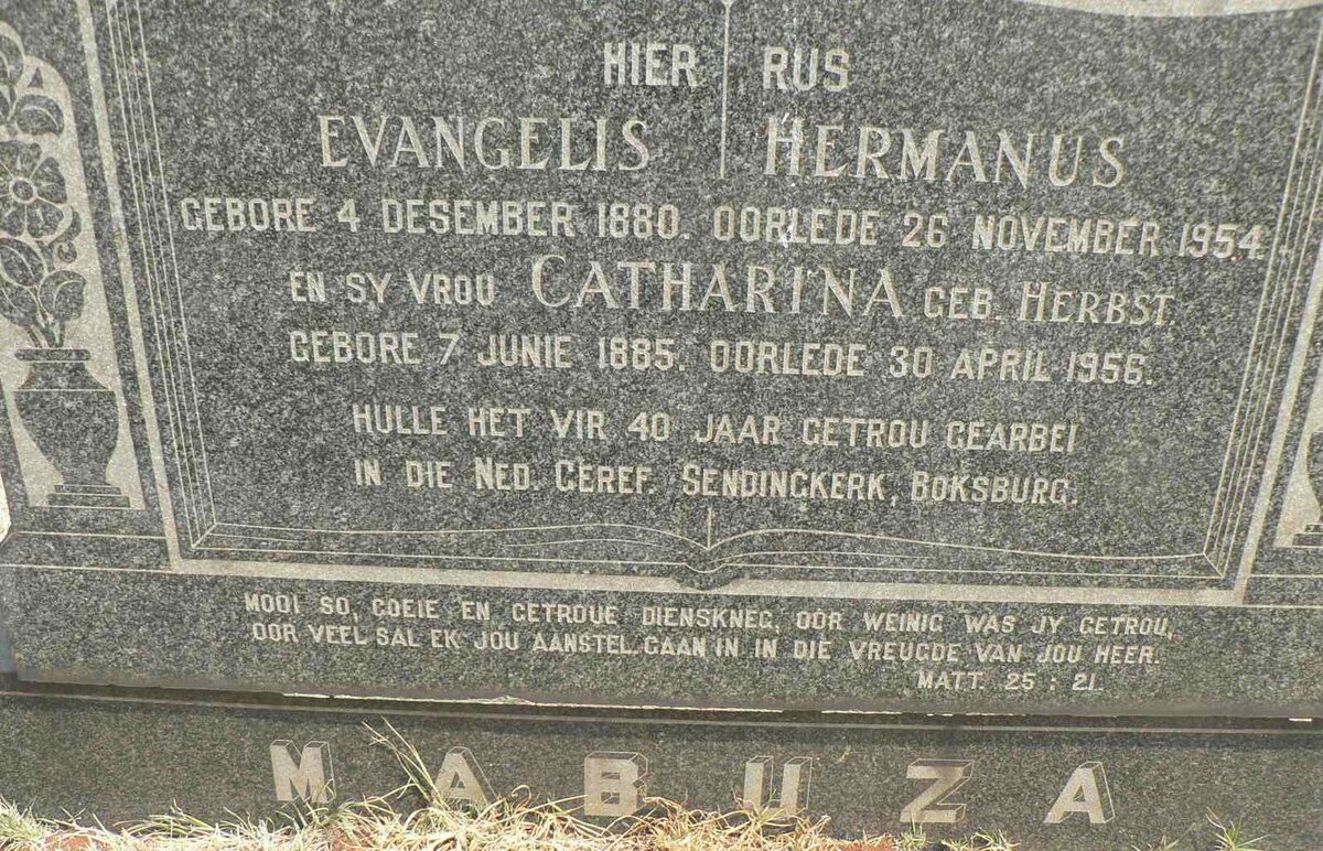 MABUZA Hermanus 1880-1954 &amp; Catharina HERBST 1885-1956