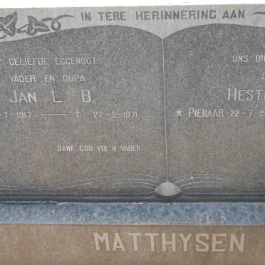 MATTHYSEN Jan L.B. 1917-1971 &amp; Hester I.A. PIENAAR 1922-1977