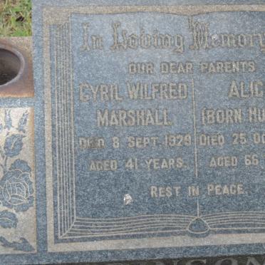 MARSHALL Cyril Wilfred -1929 &amp; Alice HUGHES -1959