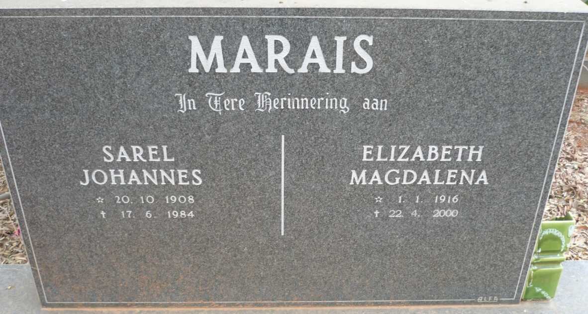 MARAIS Sarel Johannes 1908-1984 &amp; Elizabeth Magdalena 1916-2000