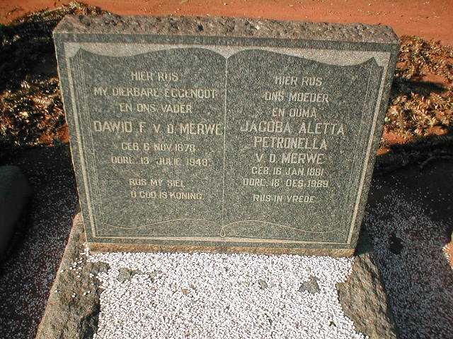 MERWE Dawid F., v.d. 1878-1948 &amp; Jacoba Aletta Petronella 1881-1969