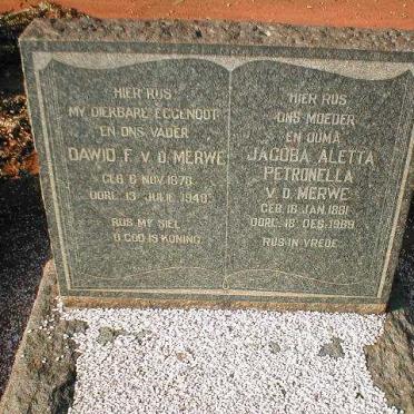 MERWE Dawid F., v.d. 1878-1948 &amp; Jacoba Aletta Petronella 1881-1969