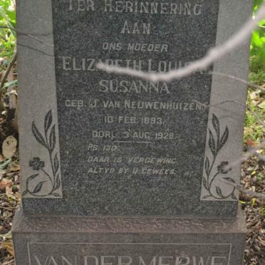 MERWE Elizabeth Louisa Susanna, van der nee J. VAN NEUWENHUIZEN 1893-1928