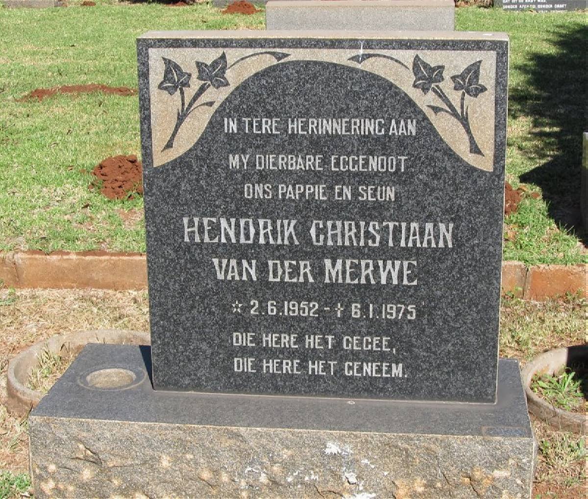 MERWE Hendrik Christiaan, van der 1952-1975