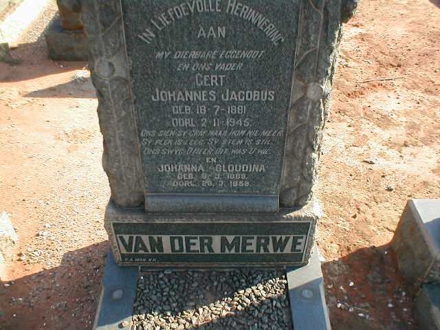 MERWE Gert Johannes Jacobus, van der 1881-1945 &amp; Johanna Gloudina 1889-1959