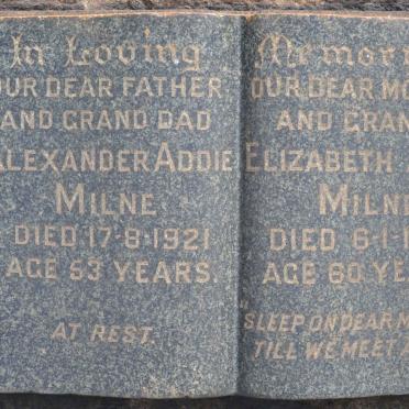 MILNE Alexander Addie -1921 &amp; Elizabeth Alice -1932